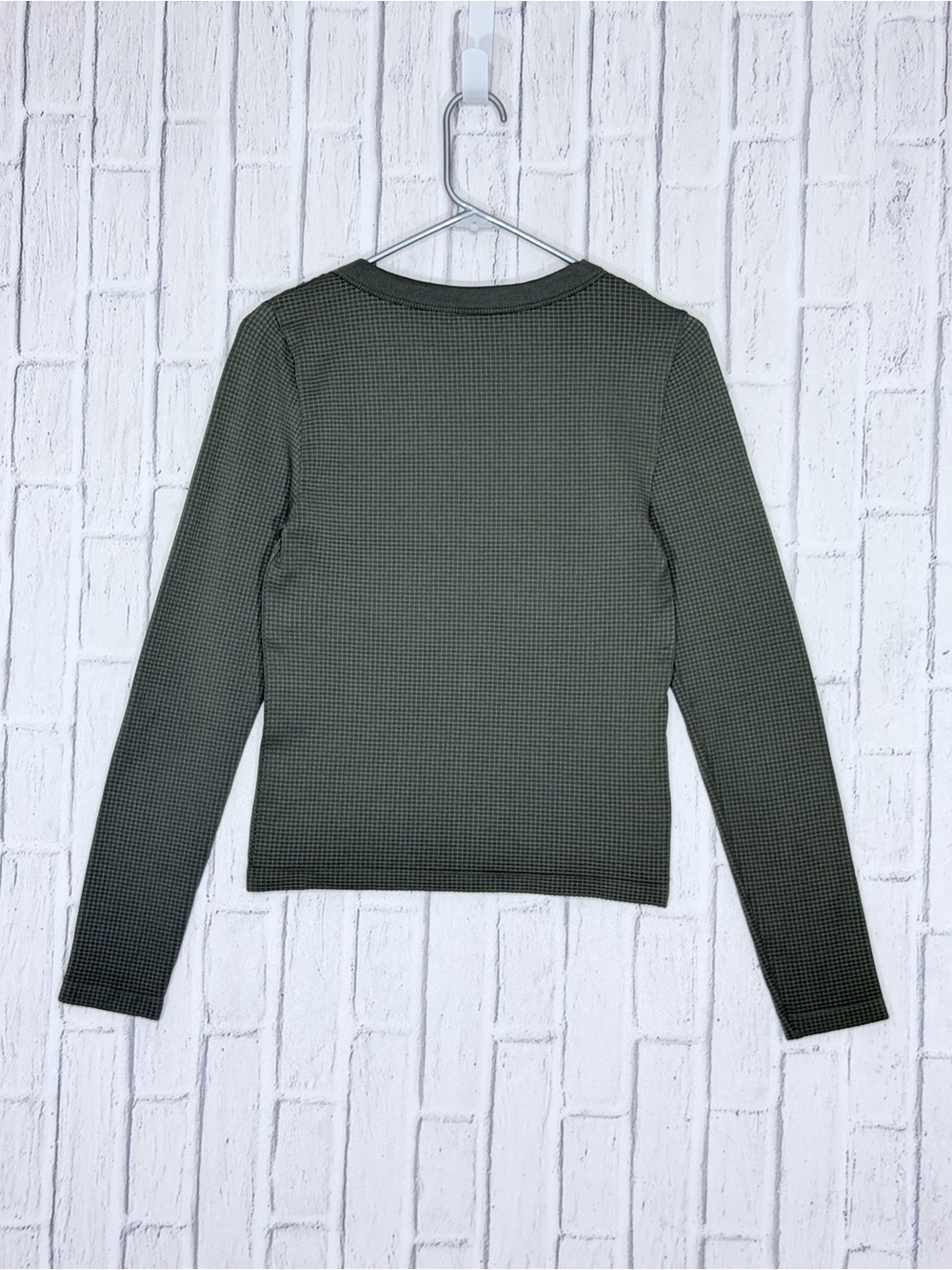 🌿 No Boundaries Olive Green Waffle Knit Long Sleeve Top Juniors L 11-13 - Picture 2 of 4